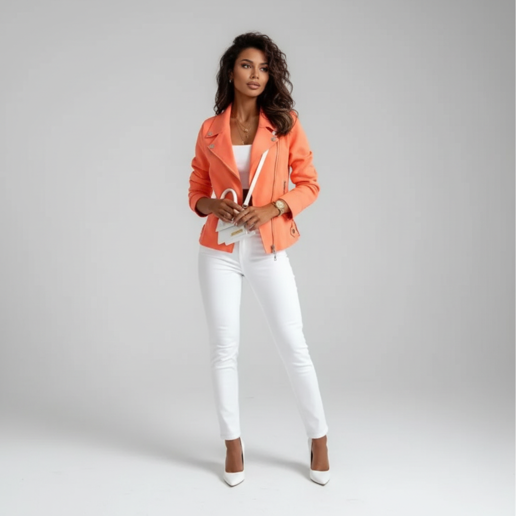 Stijlvolle Dames Leren Jas – Slim Fit Pasvorm met Omslagkraag | Luxe Echt Leer