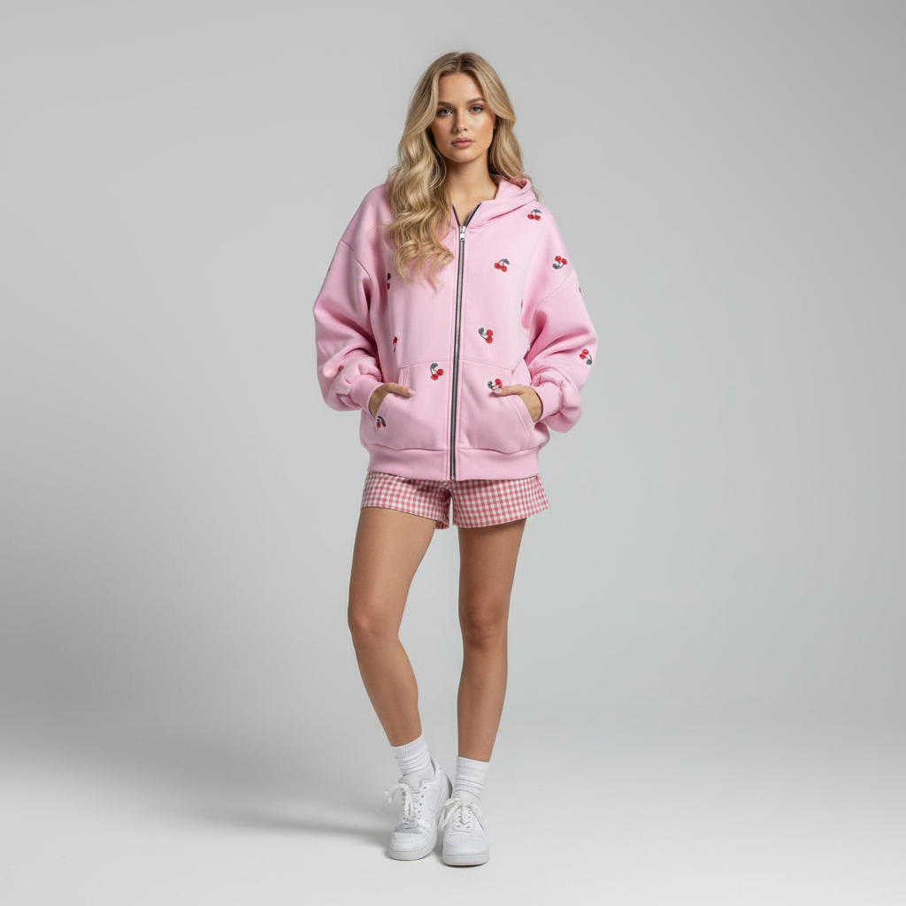 Oversized Hoodie met Kersenprint – Speels, Comfortabel & Trendy