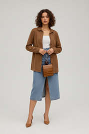 Stijvolle Bruine Suède-Look Jas voor Dames