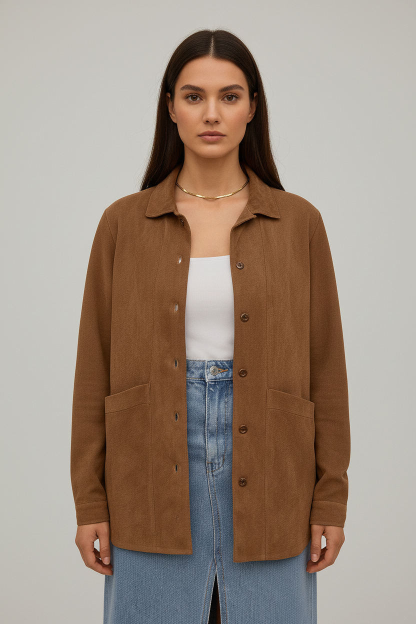 Stijvolle Bruine Suède-Look Jas voor Dames