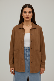 Stijvolle Bruine Suède-Look Jas voor Dames