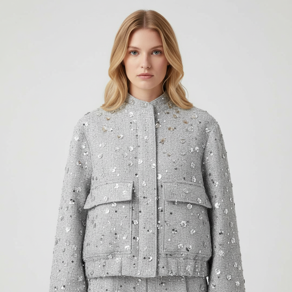 Dames Pailletten Tweed Jasje – Ademend & Comfortabel