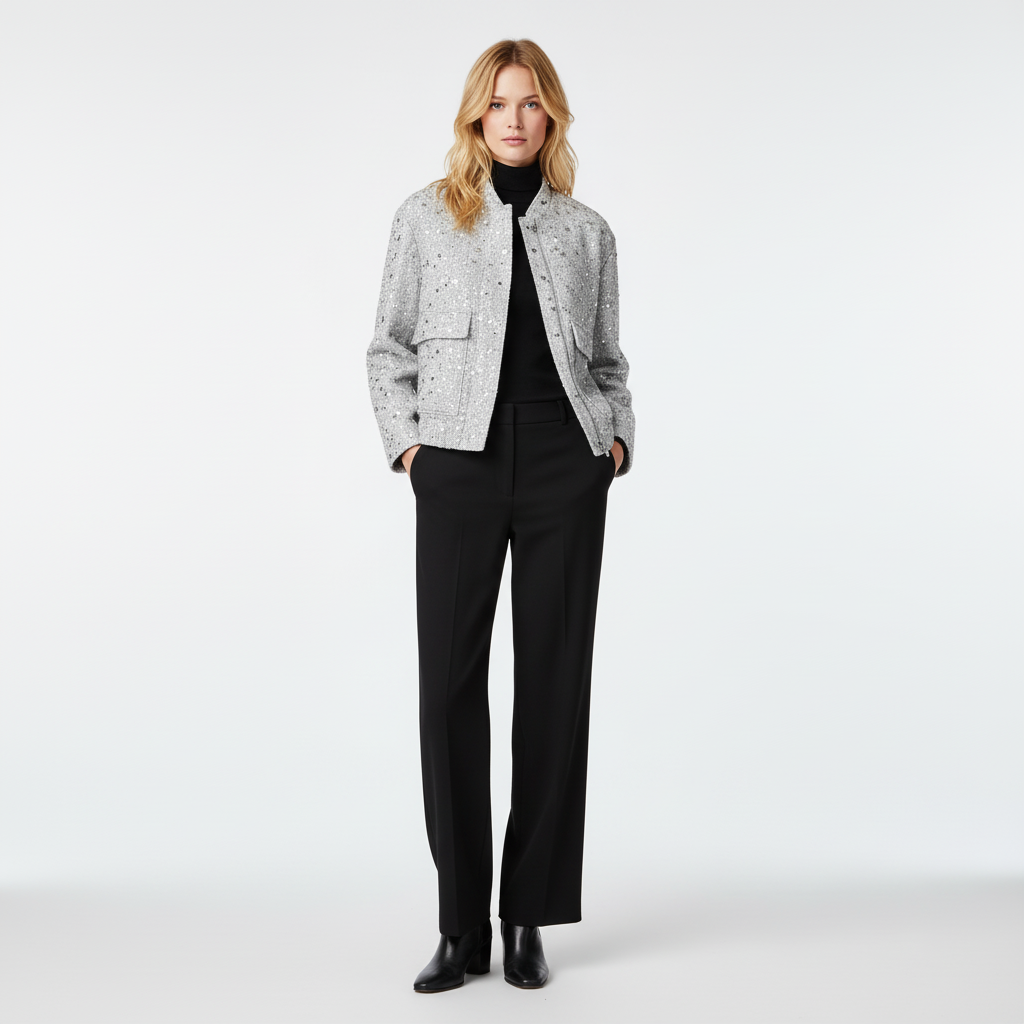 Dames Pailletten Tweed Jasje – Ademend & Comfortabel