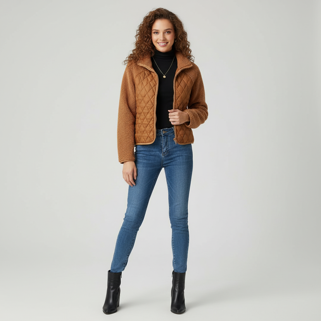 Gewatteerde Dames Jas met Teddy Mouwen