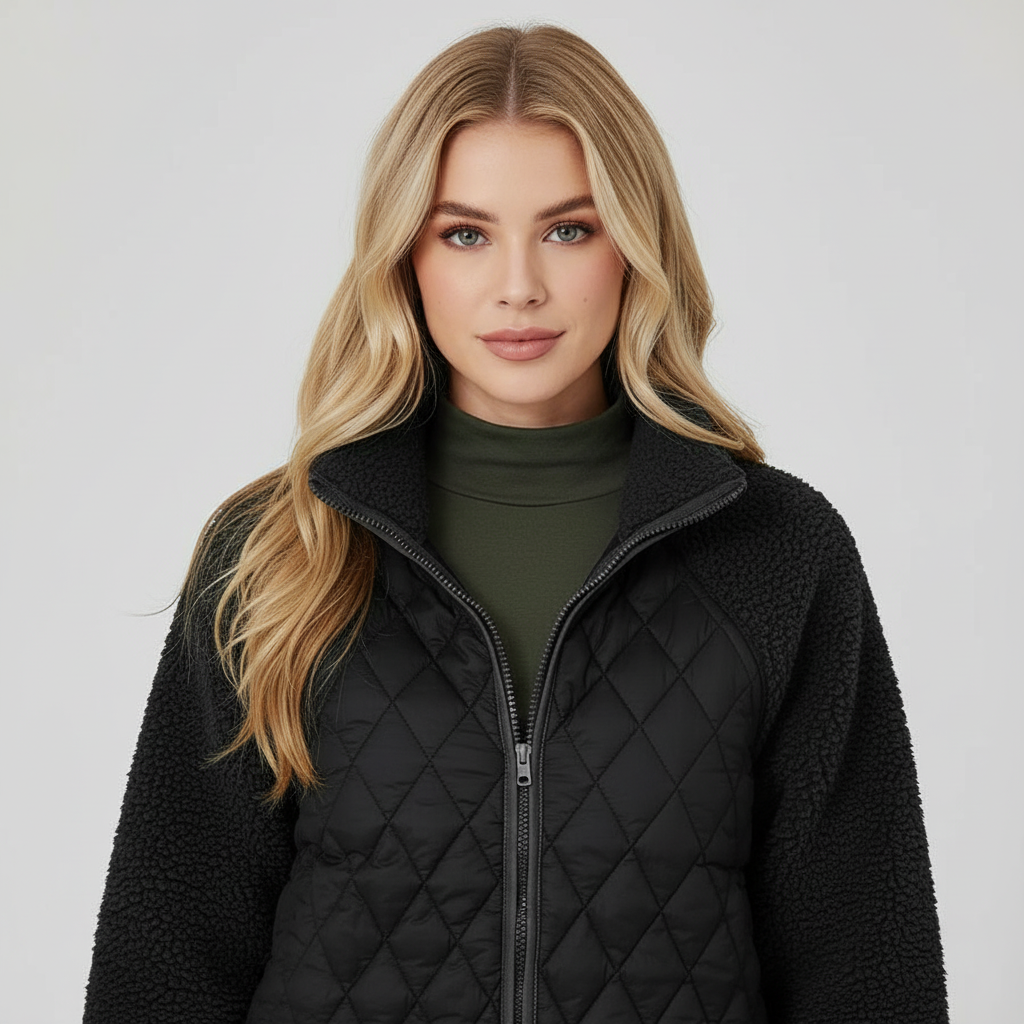 Gewatteerde Dames Jas met Teddy Mouwen