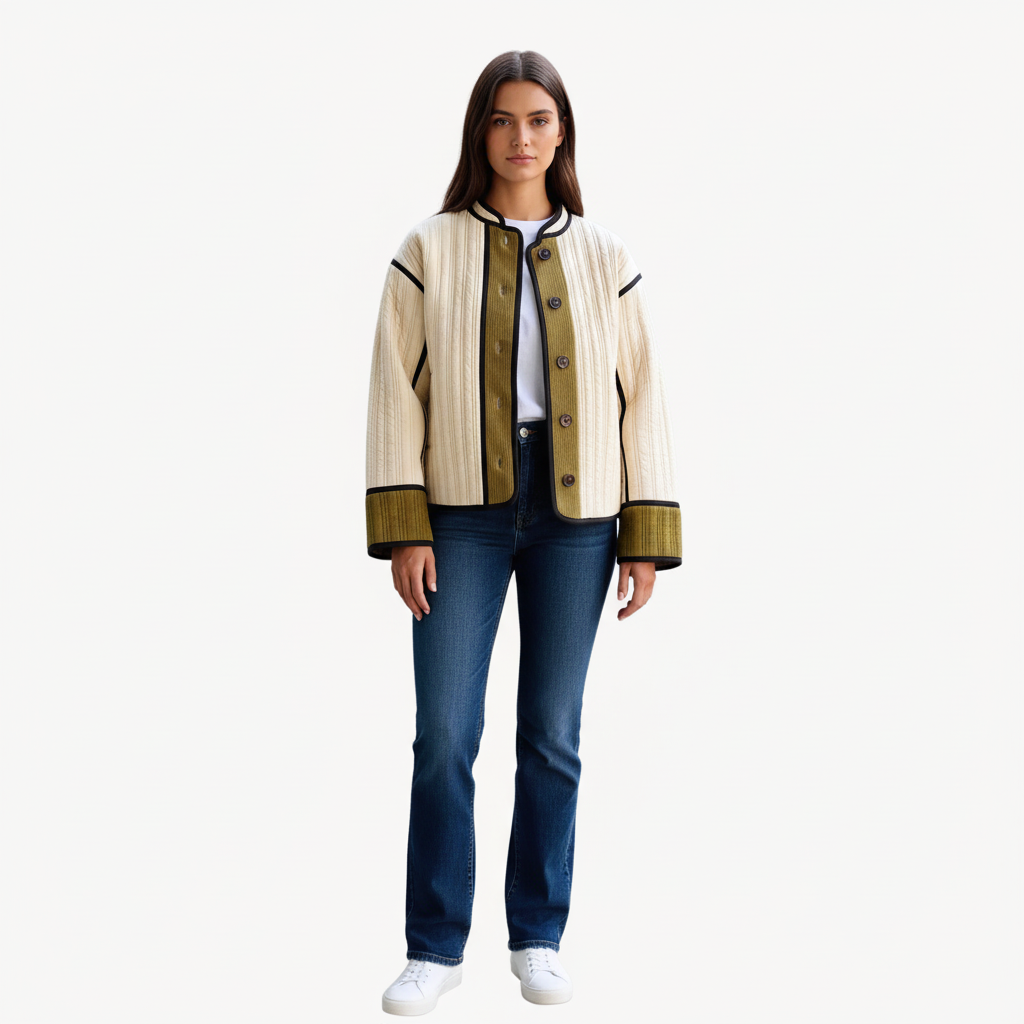 Celine | Dames Gewatteerde Jas met Contrastdetails