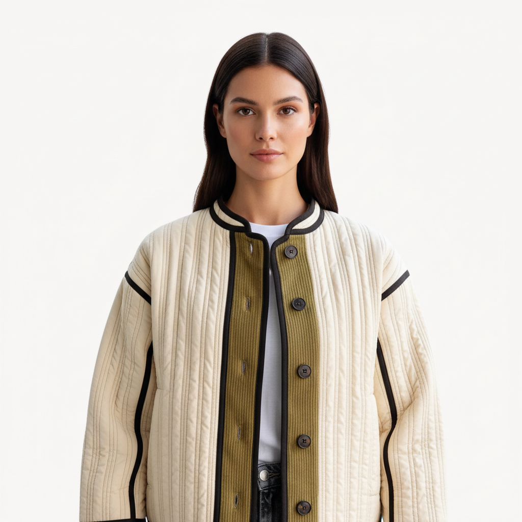 Celine | Dames Gewatteerde Jas met Contrastdetails