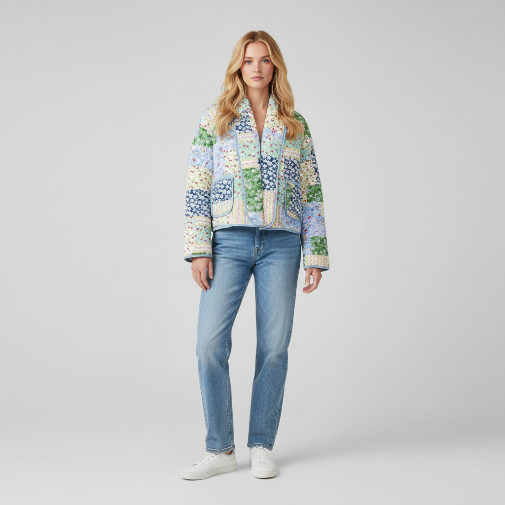 Patchwork Jas voor Dames – Trendy Kleurenmix