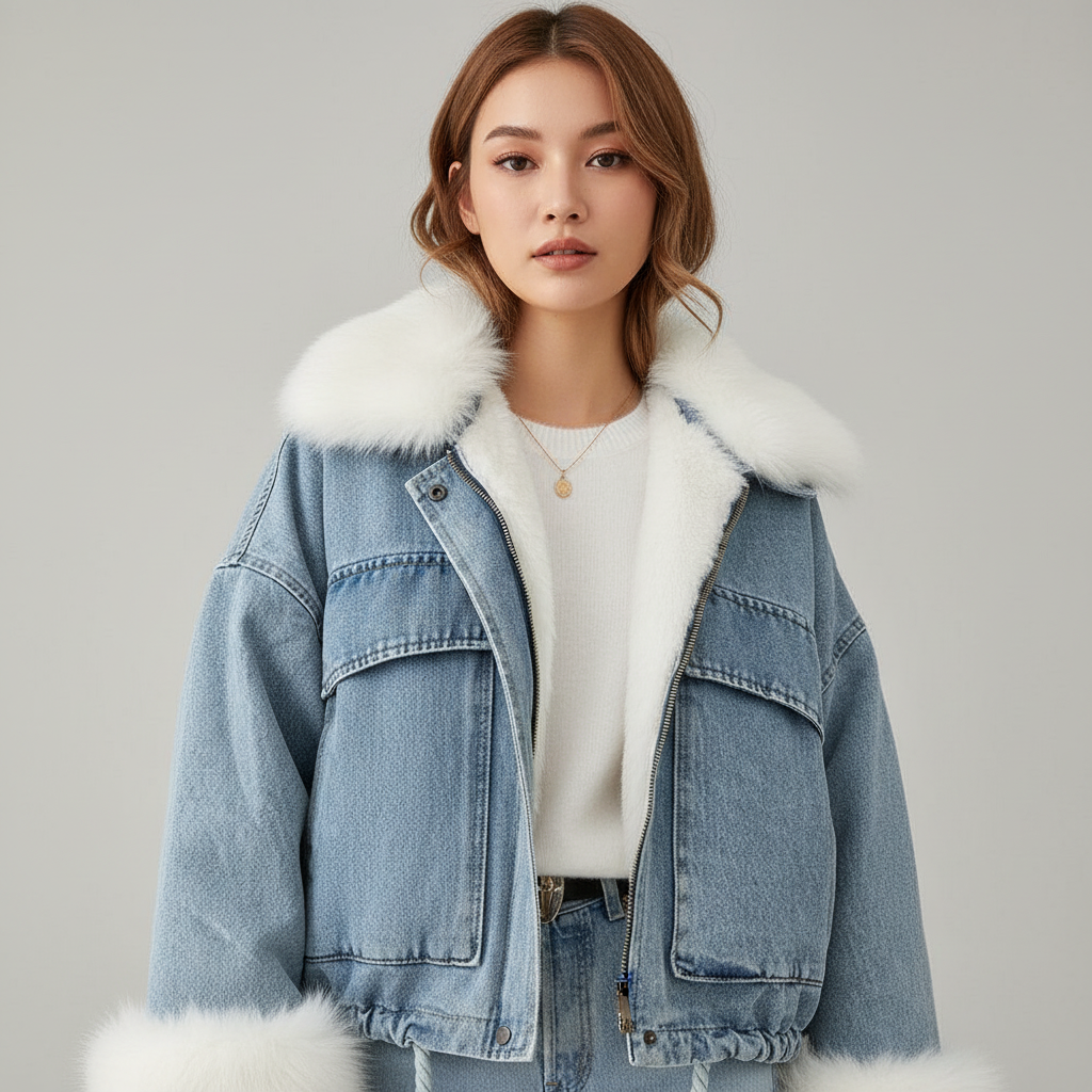Jeansjack met Bont voor Dames – Warme Denim Jas