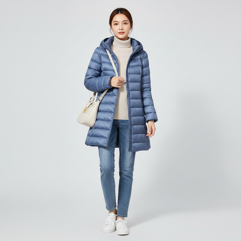 Lichtgewicht Lange Gewatteerde Jas Dames