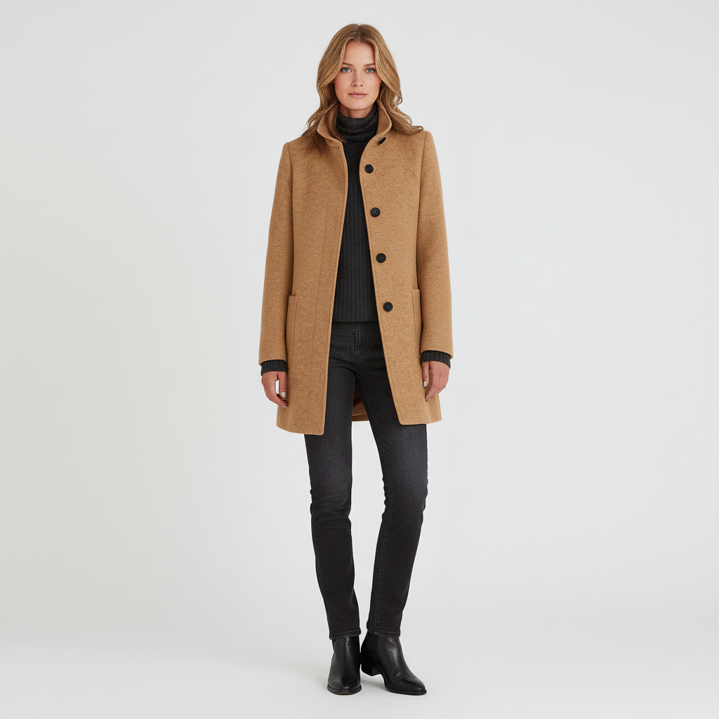 Klassieke Wolmix Jas voor Dames – Elegante Mantel