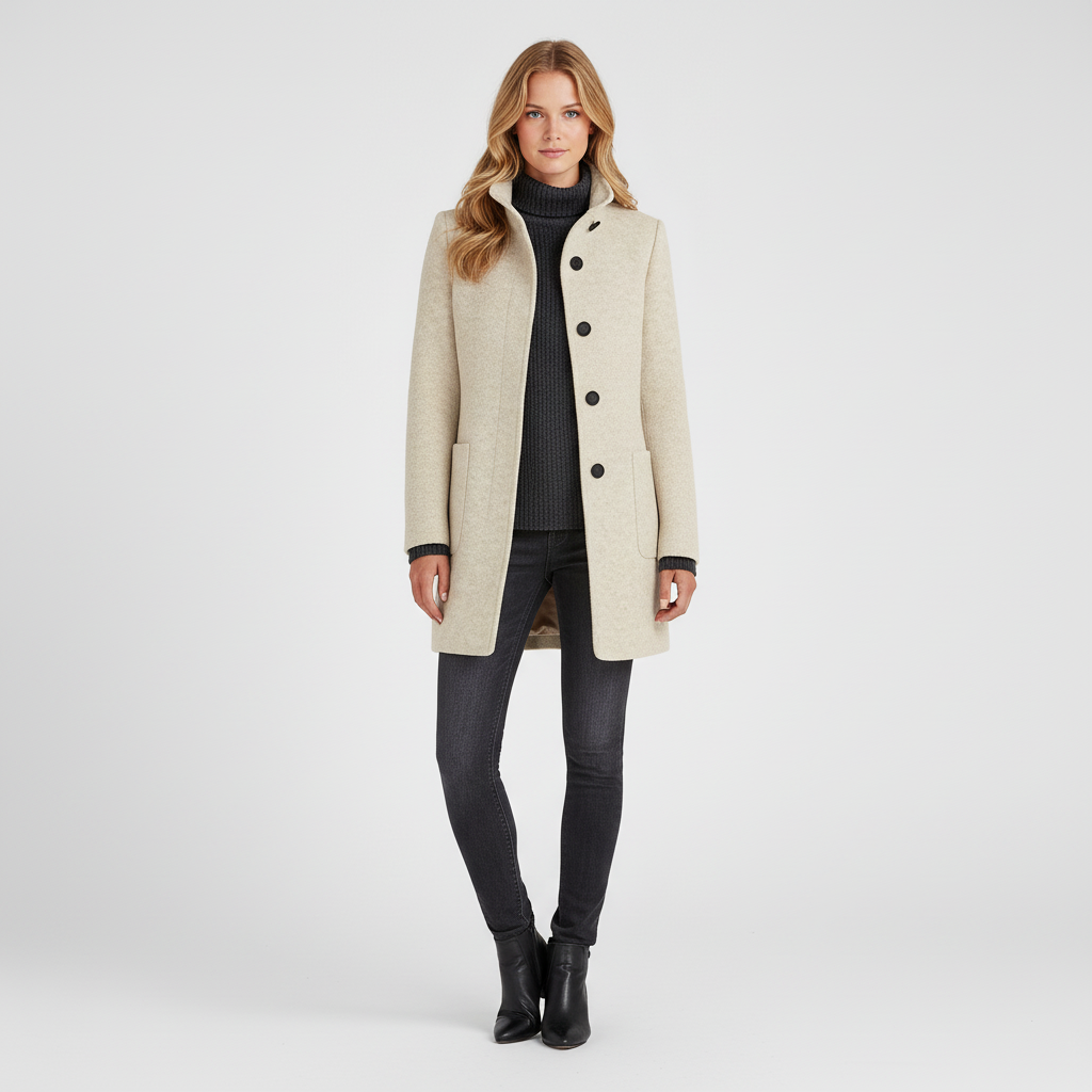 Klassieke Wolmix Jas voor Dames – Elegante Mantel