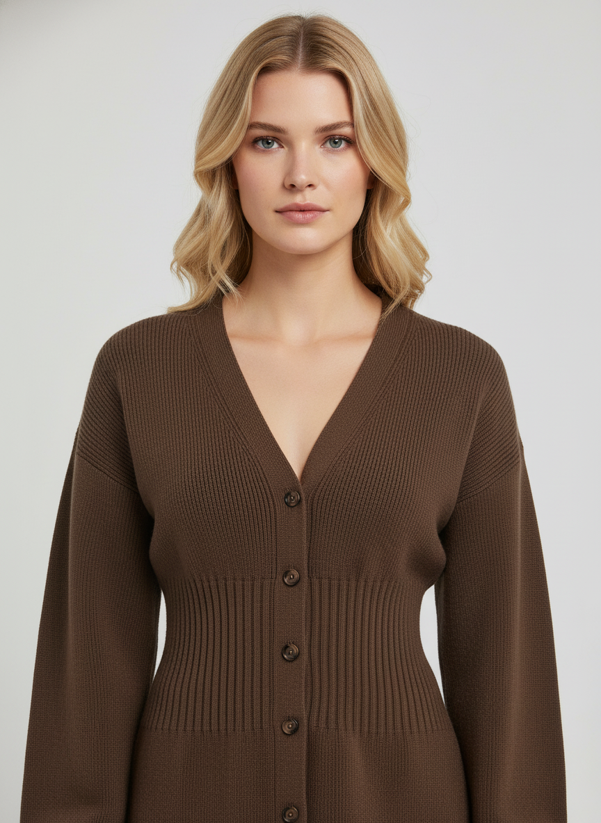 Bruine Gebreide Cardigan voor Dames – Zacht Warm Knit Vest