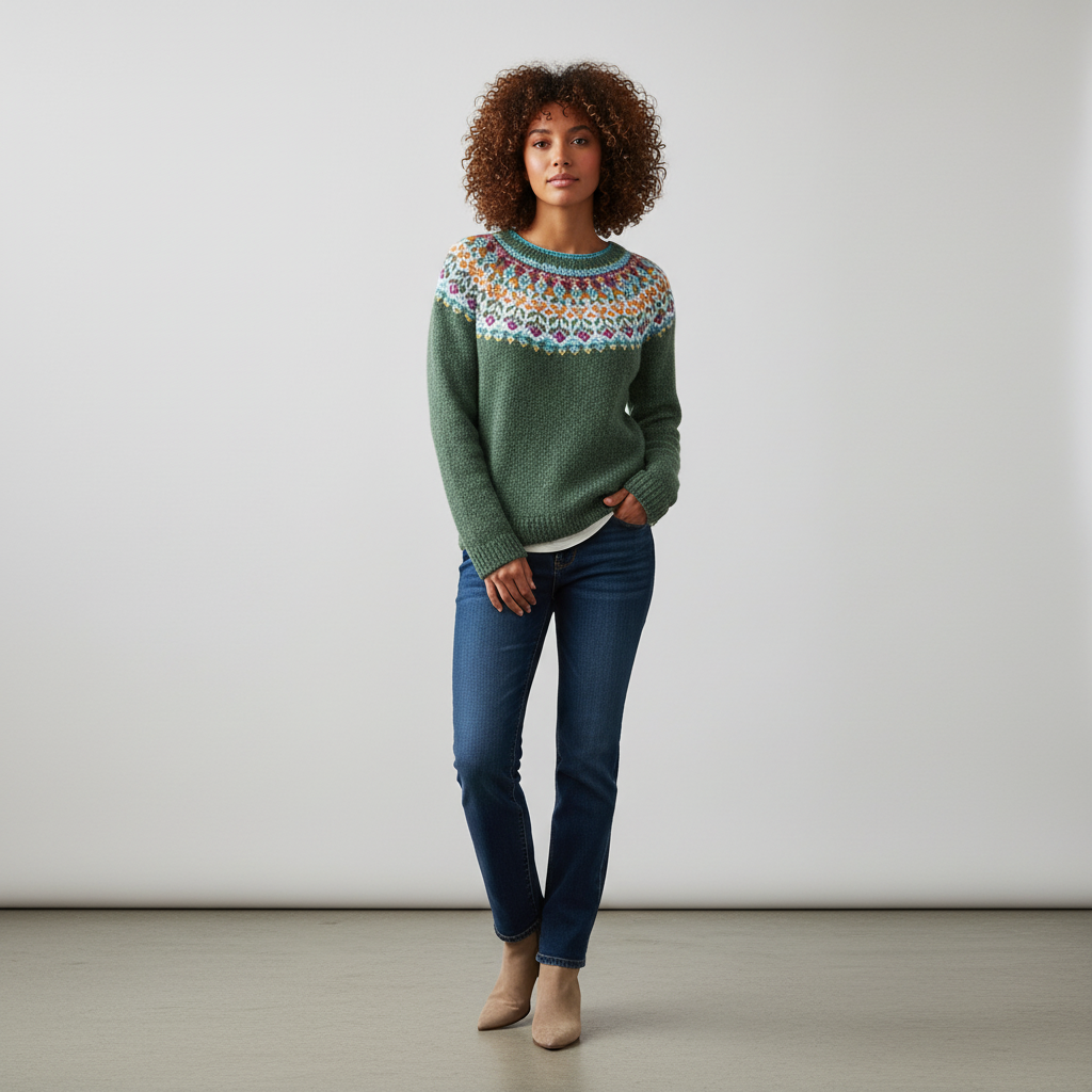 Groene Dames Sweater met Winterse Print