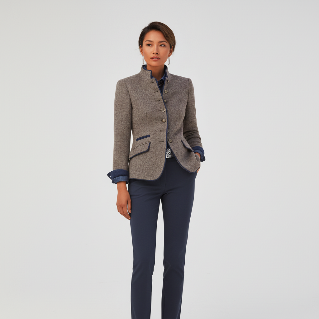 Luxe Wolmix Blazer met Gestructureerde Pasvorm en Stijlvolle Details