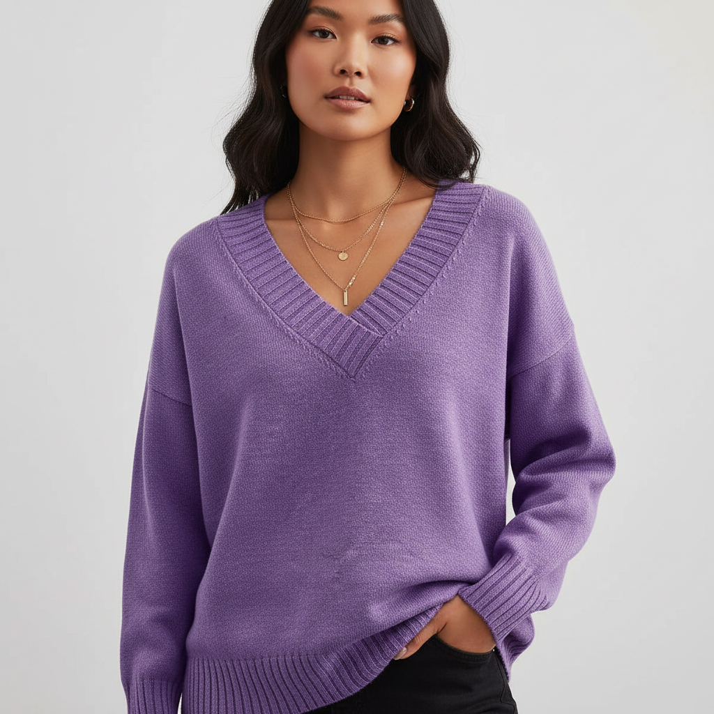 V-hals Gebreide Trui voor Dames – Zachte Warm Knit Sweater