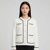 Gebreide Jas voor Dames met Contrasterende Rand & Parels