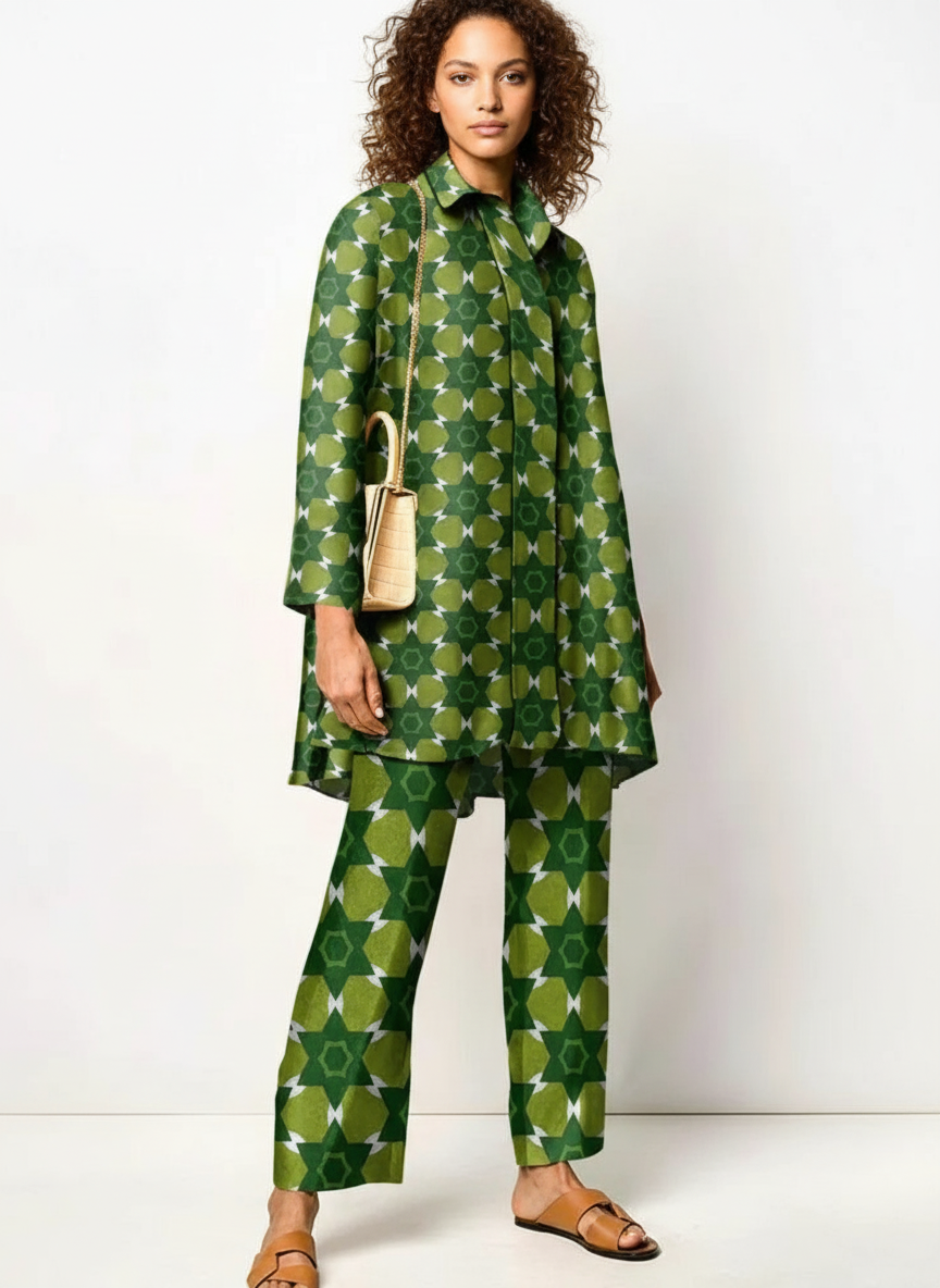 Dames Set met Geometrische Print – Trendy Twee-Delige Outfit