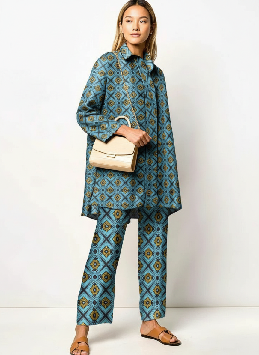 Dames Set met Geometrische Print – Trendy Twee-Delige Outfit