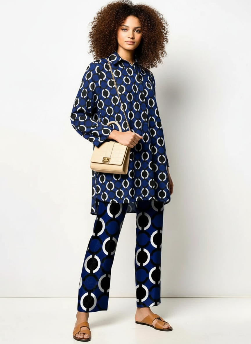 Dames Set met Geometrische Print – Trendy Twee-Delige Outfit