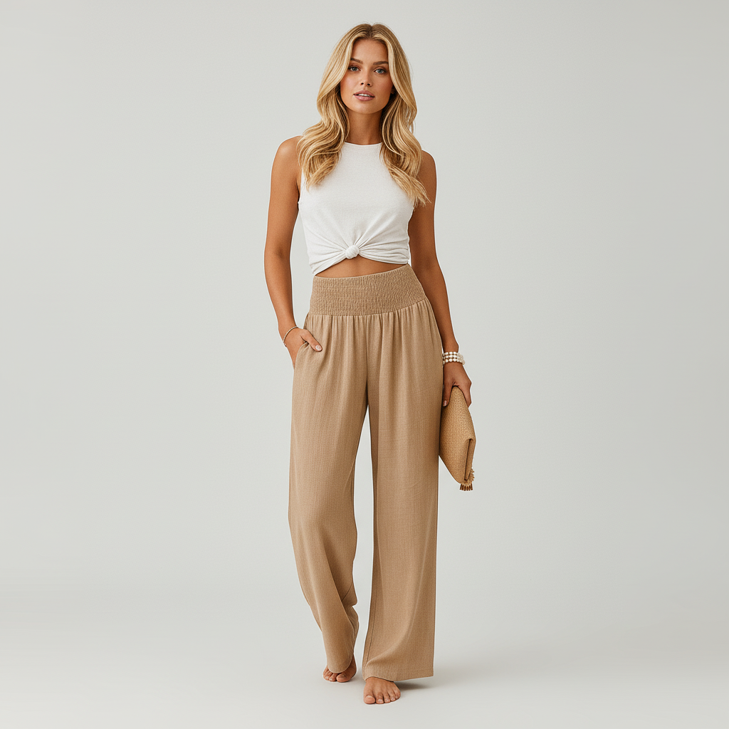 Luchtige Broek voor Dames met Rechte Pijpen en Elastische Taille