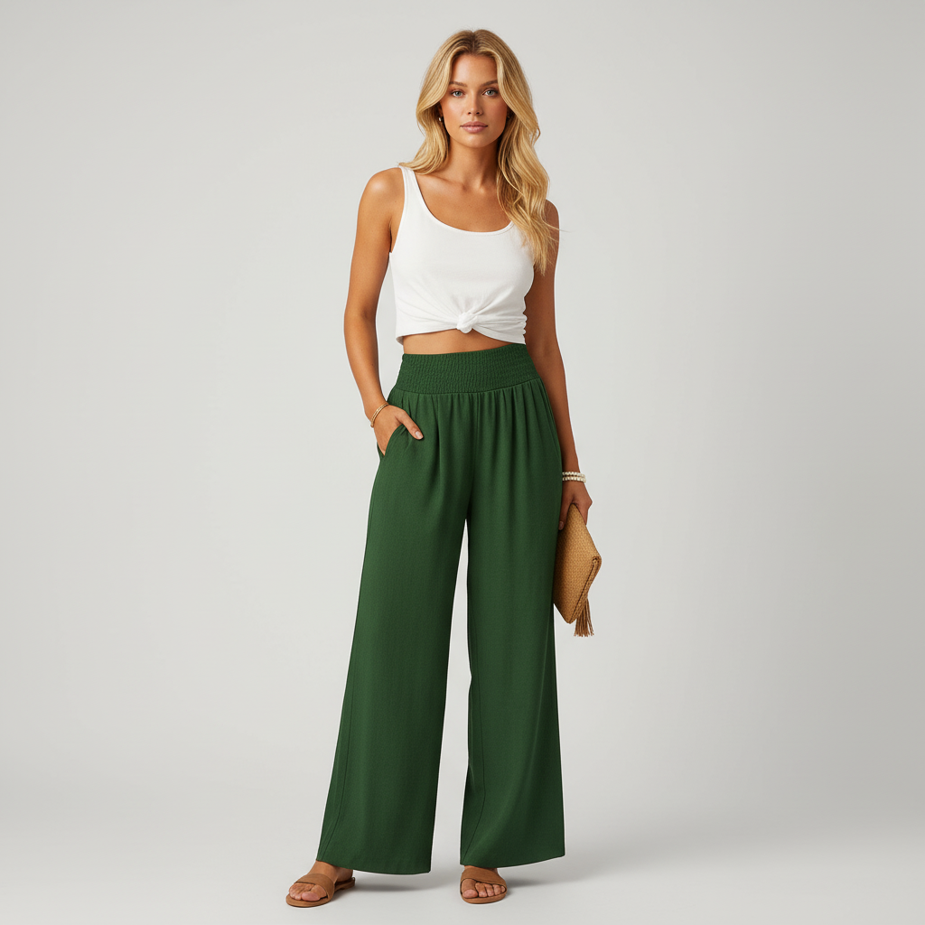 Luchtige Broek voor Dames met Rechte Pijpen en Elastische Taille