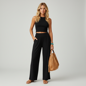 Luchtige Broek voor Dames met Rechte Pijpen en Elastische Taille