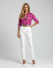 Fuchsia Grafische Blouse voor Dames – Trendy Statement Top