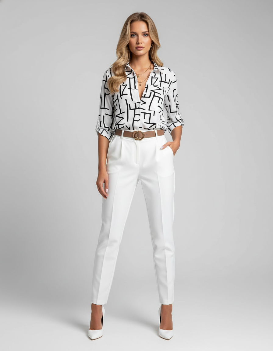 Fuchsia Grafische Blouse voor Dames – Trendy Statement Top