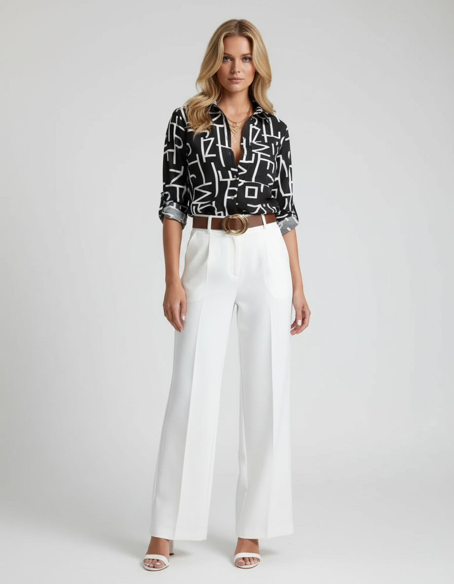 Fuchsia Grafische Blouse voor Dames – Trendy Statement Top