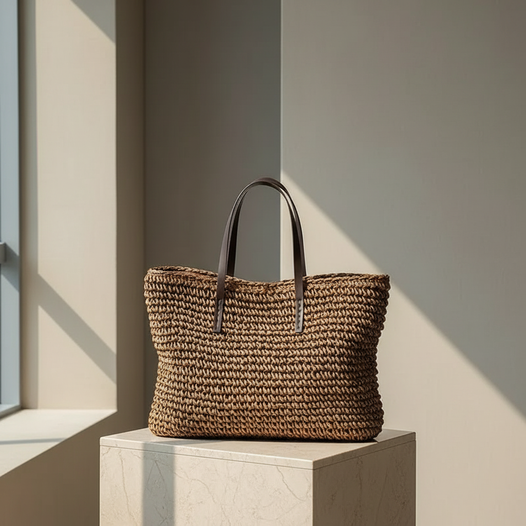 Beige Raffia Tote voor Dames – Stijlvolle Shopper