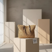 Beige Raffia Tote voor Dames – Stijlvolle Shopper