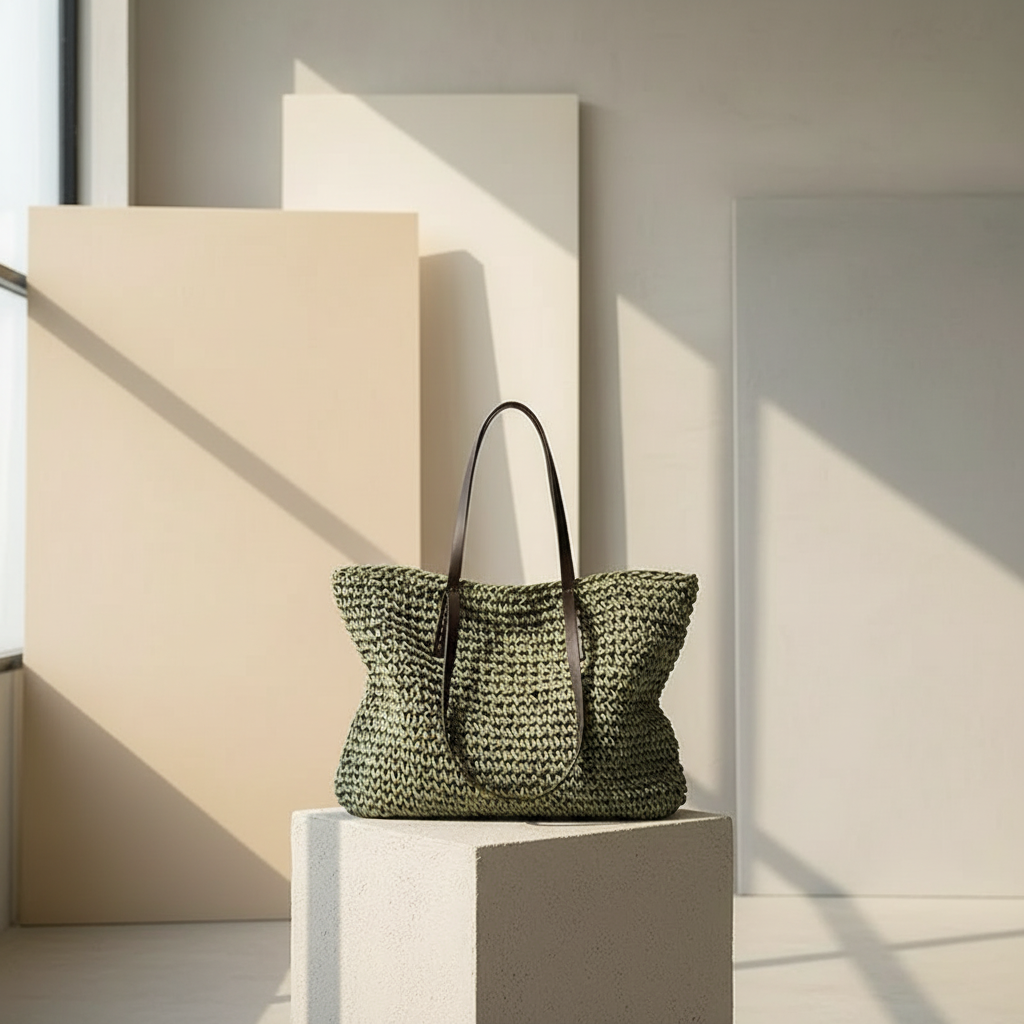 Beige Raffia Tote voor Dames – Stijlvolle Shopper