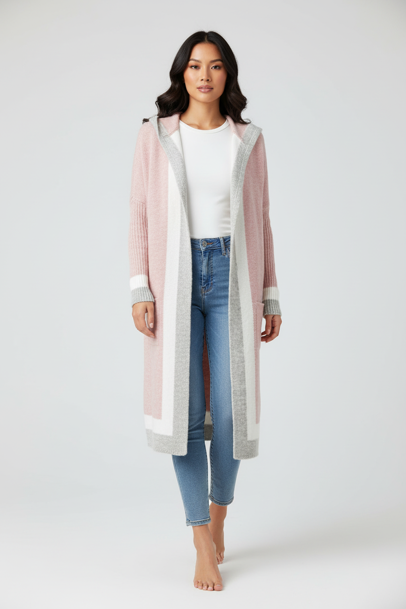 Lange Gestreepte Cardigan voor Dames – Zacht Gebreid Vest