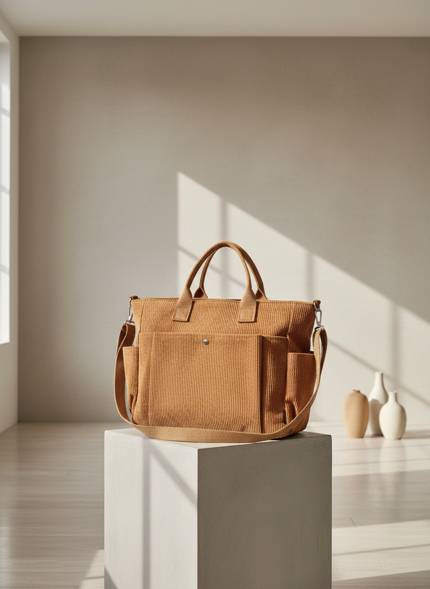 Corduroy Schoudertas Dames | met Trendy Ribstof en Ruime Praktische Indeling