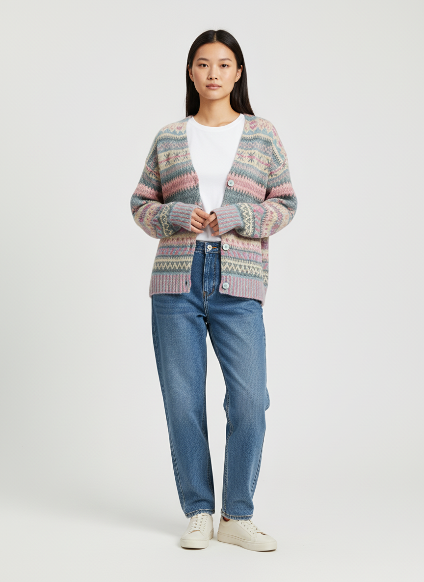 Fair Isle Cardigan voor Dames – Warme Gebreide Wintercardigan