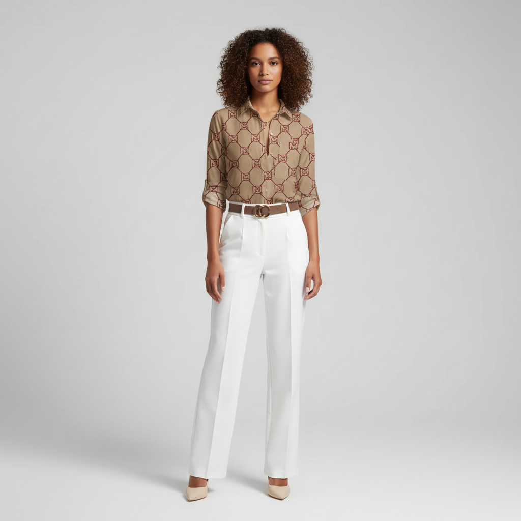 Geometric Print Blouse voor Dames – Trendy Grafische Blouse