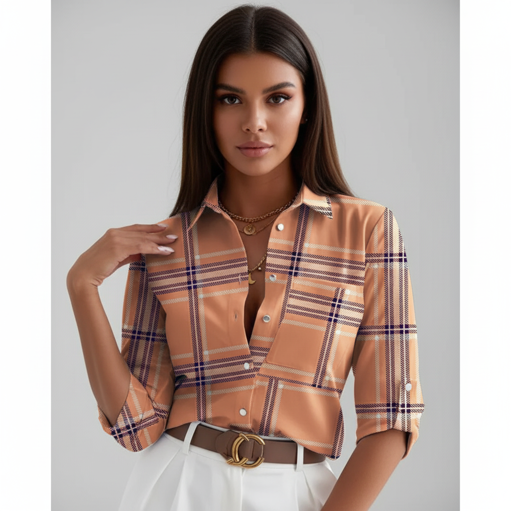 Geometric Print Blouse voor Dames – Trendy Grafische Blouse