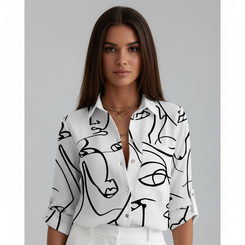 Geometric Print Blouse voor Dames – Trendy Grafische Blouse