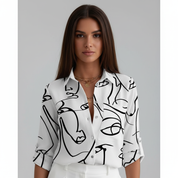 Geometric Print Blouse voor Dames – Trendy Grafische Blouse
