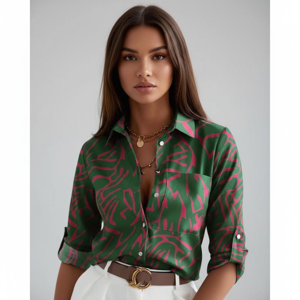 Geometric Print Blouse voor Dames – Trendy Grafische Blouse