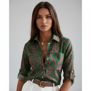 Geometric Print Blouse voor Dames – Trendy Grafische Blouse