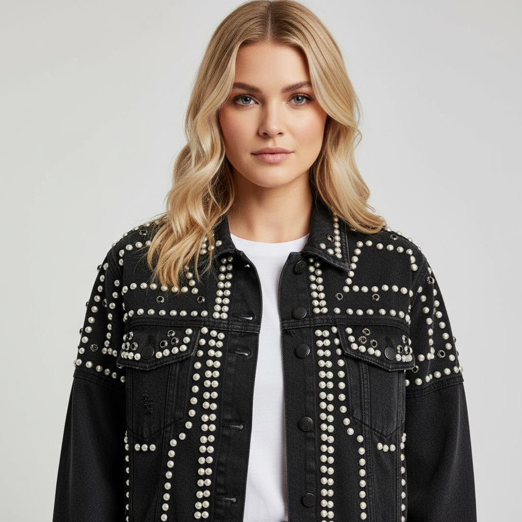 Studded Denim Jacket voor Dames – Stoer Spijkerjack
