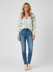 Bloemige Gebreide Cardigan voor Dames – met Flower Print