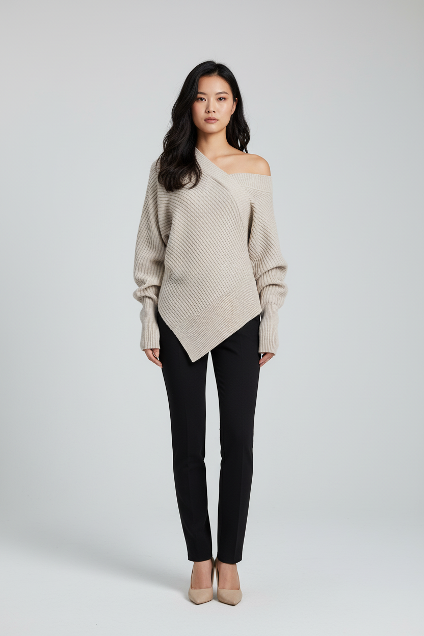 Asymmetrische Gebreide V-Hals Top voor Dames