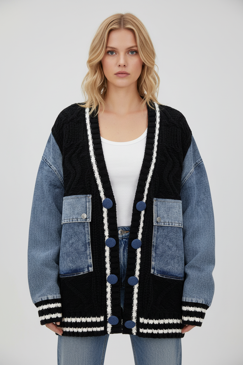 Dea Studios Denim Knit Cardigan