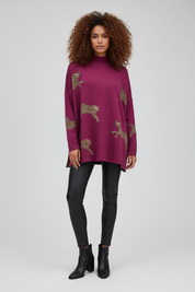 Leopard Print Relaxed Sweatshirt voor Dames – Comfortabele Trui met Split