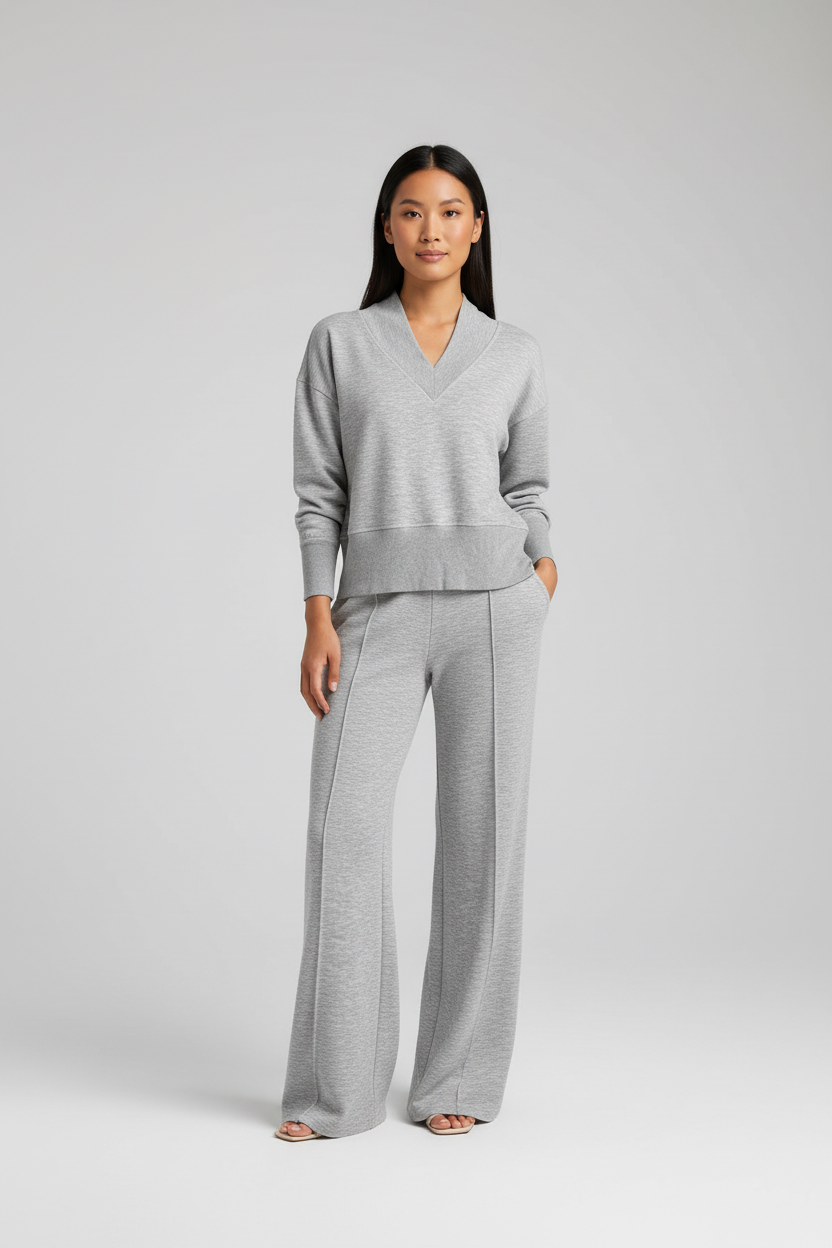 Dames Loungeset met V-hals – Comfortabele Luxe Loungewear Set