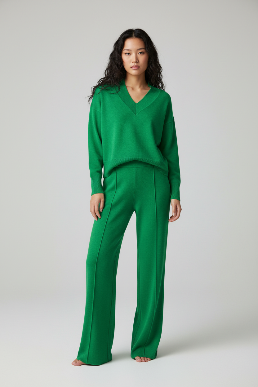 Dames Loungeset met V-hals – Comfortabele Luxe Loungewear Set