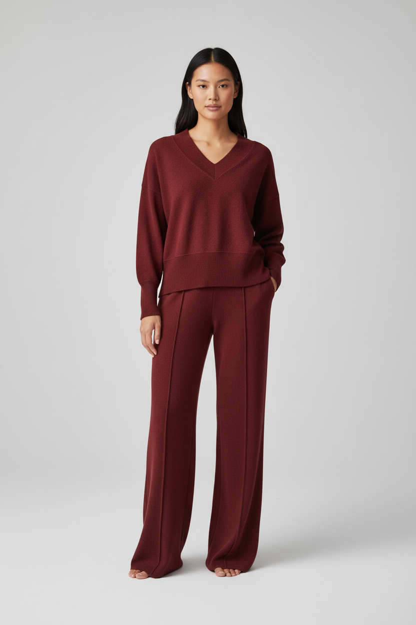 Dames Loungeset met V-hals – Comfortabele Luxe Loungewear Set
